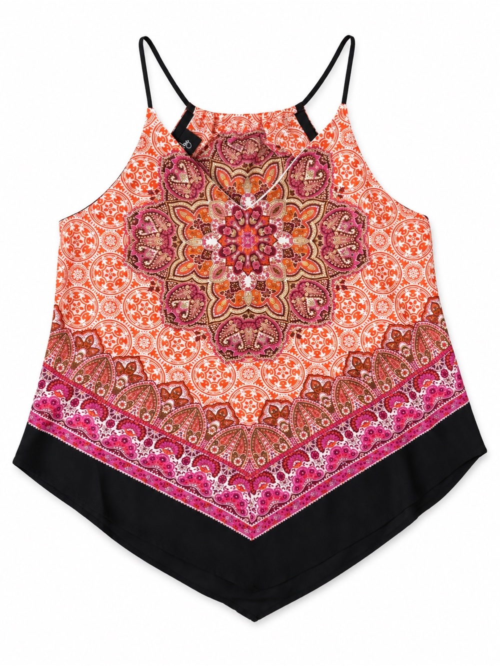 by & by Pink and Orange Mandala Handkerchief-Hem Camisole